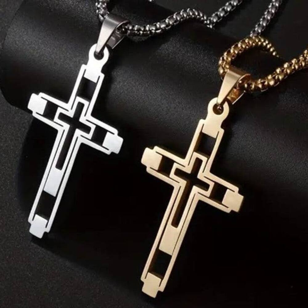 Christian Cross Gold or Sliver Trinity Necklace Stainless Faith Jewelry - NEW!**